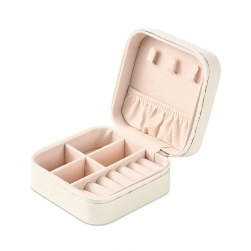 White Travel Sized Leather Jewelry Box