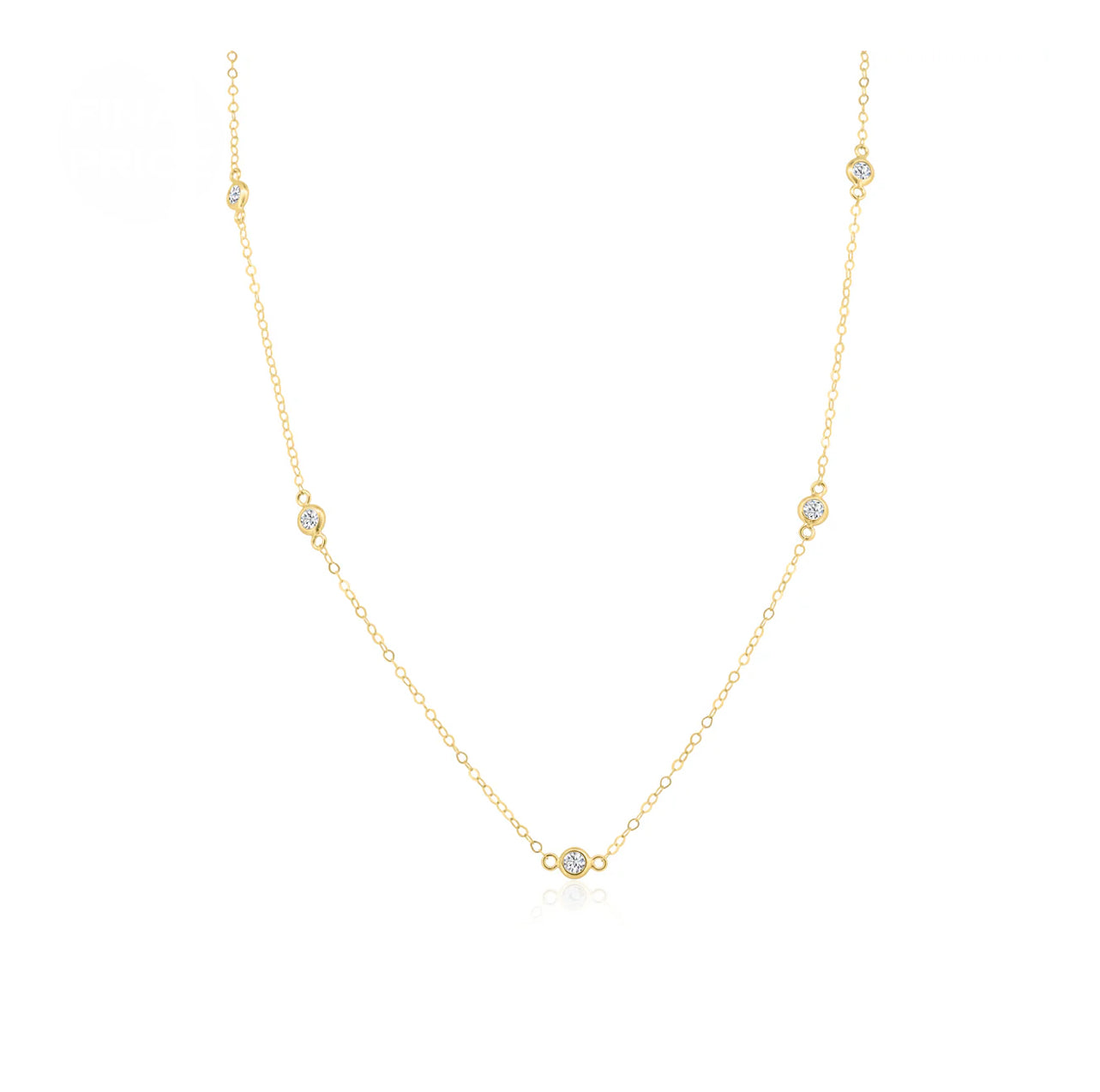 14K Yellow Gold Clear CZ Round Charm Link Necklace