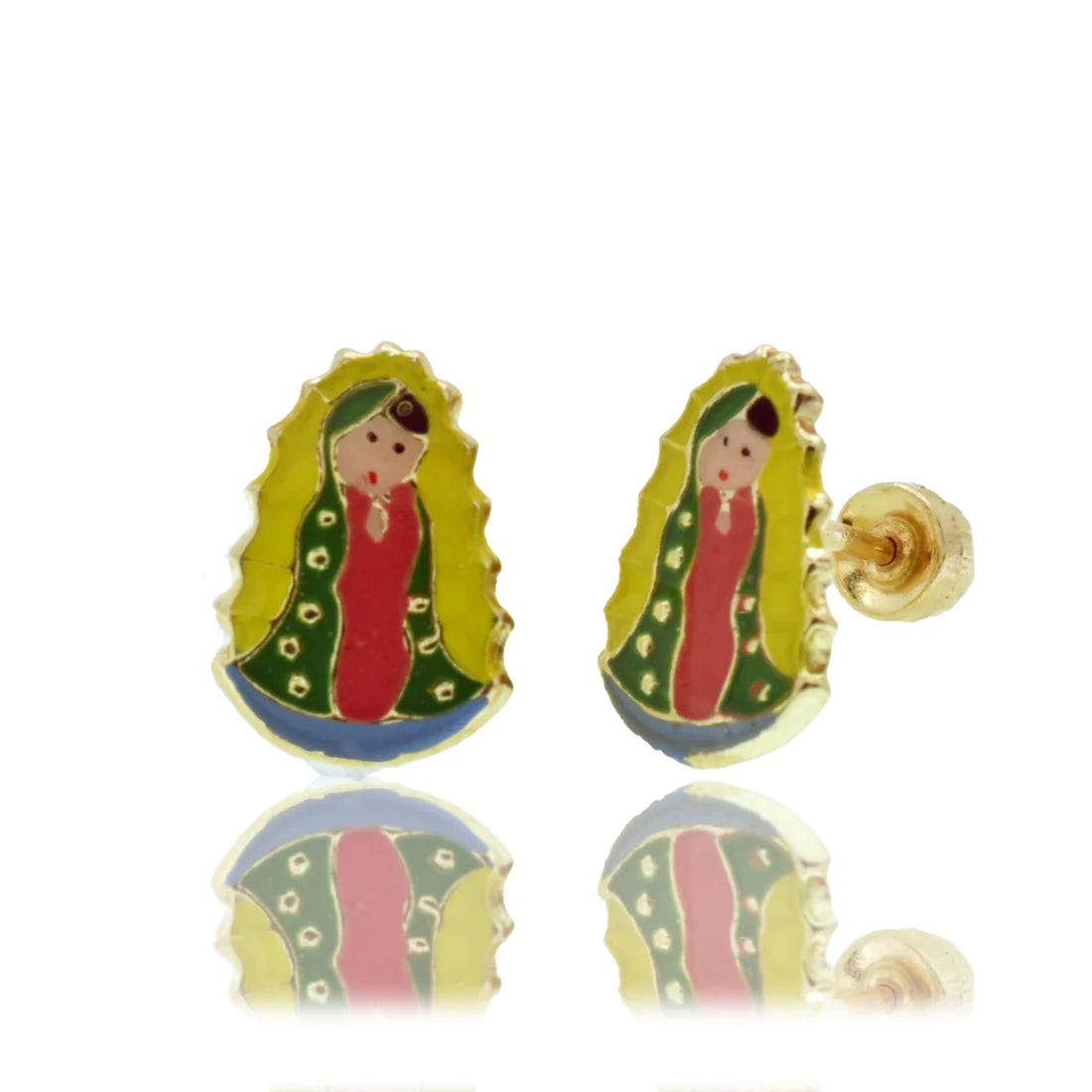 14K Yellow Gold Lady of Guadalupe Earrings