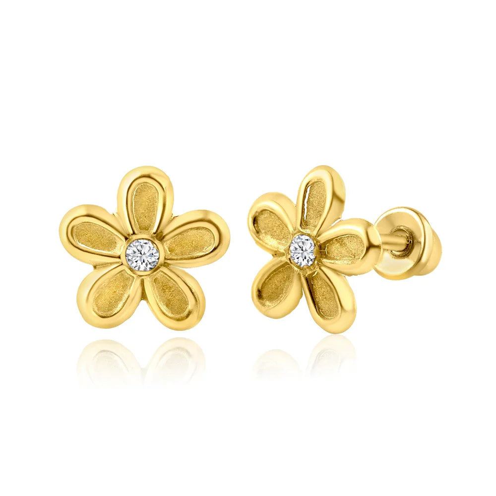 14K Yellow Gold Daisy Screw Back Earring