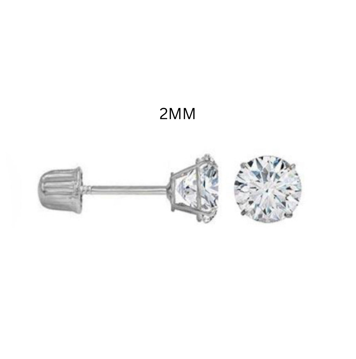 14K White Gold 2MM Screw Backing Round Stud Earrings