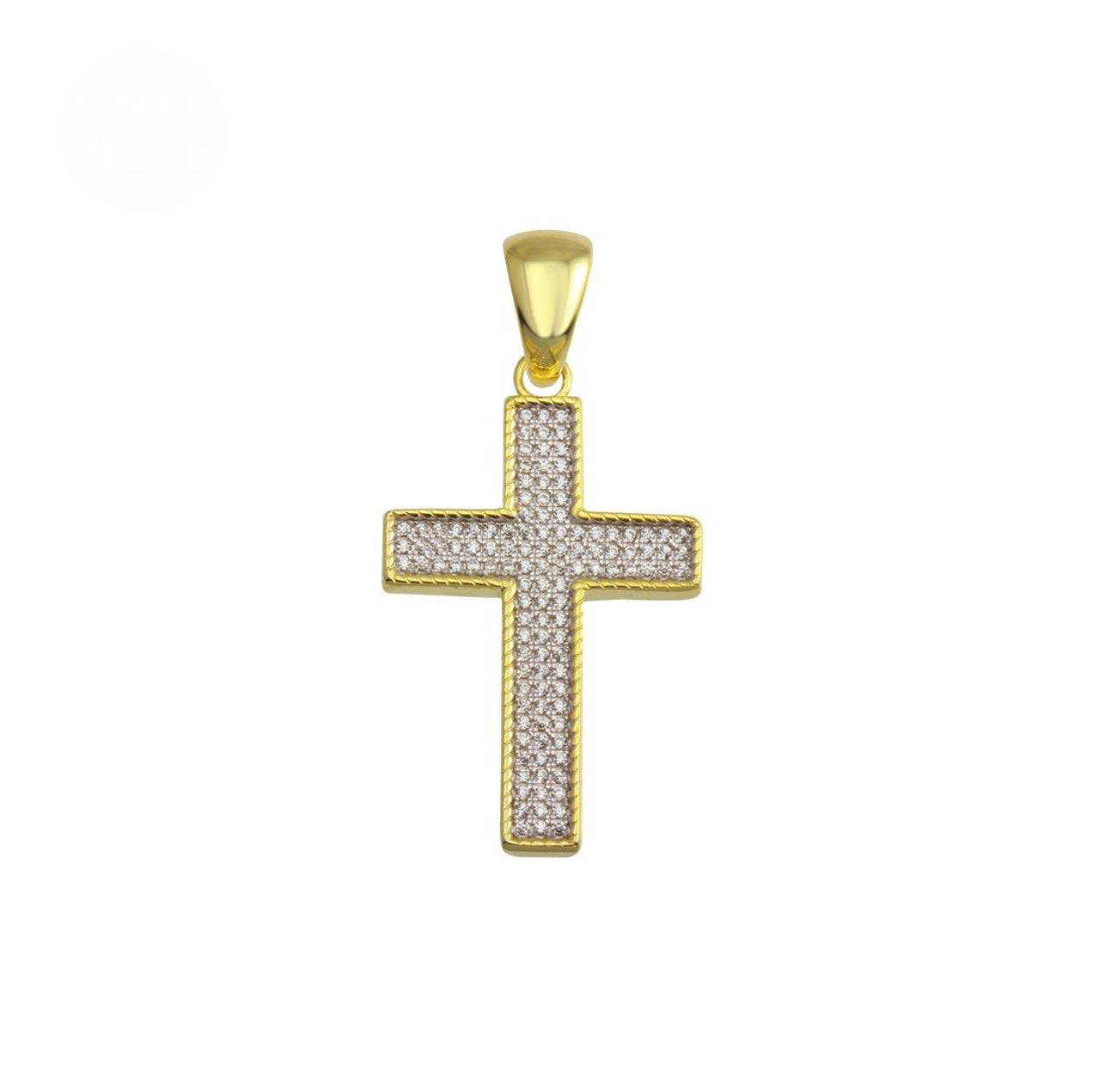 Silver 925 Gold Plated CZ Cross Hip Hop Pendant