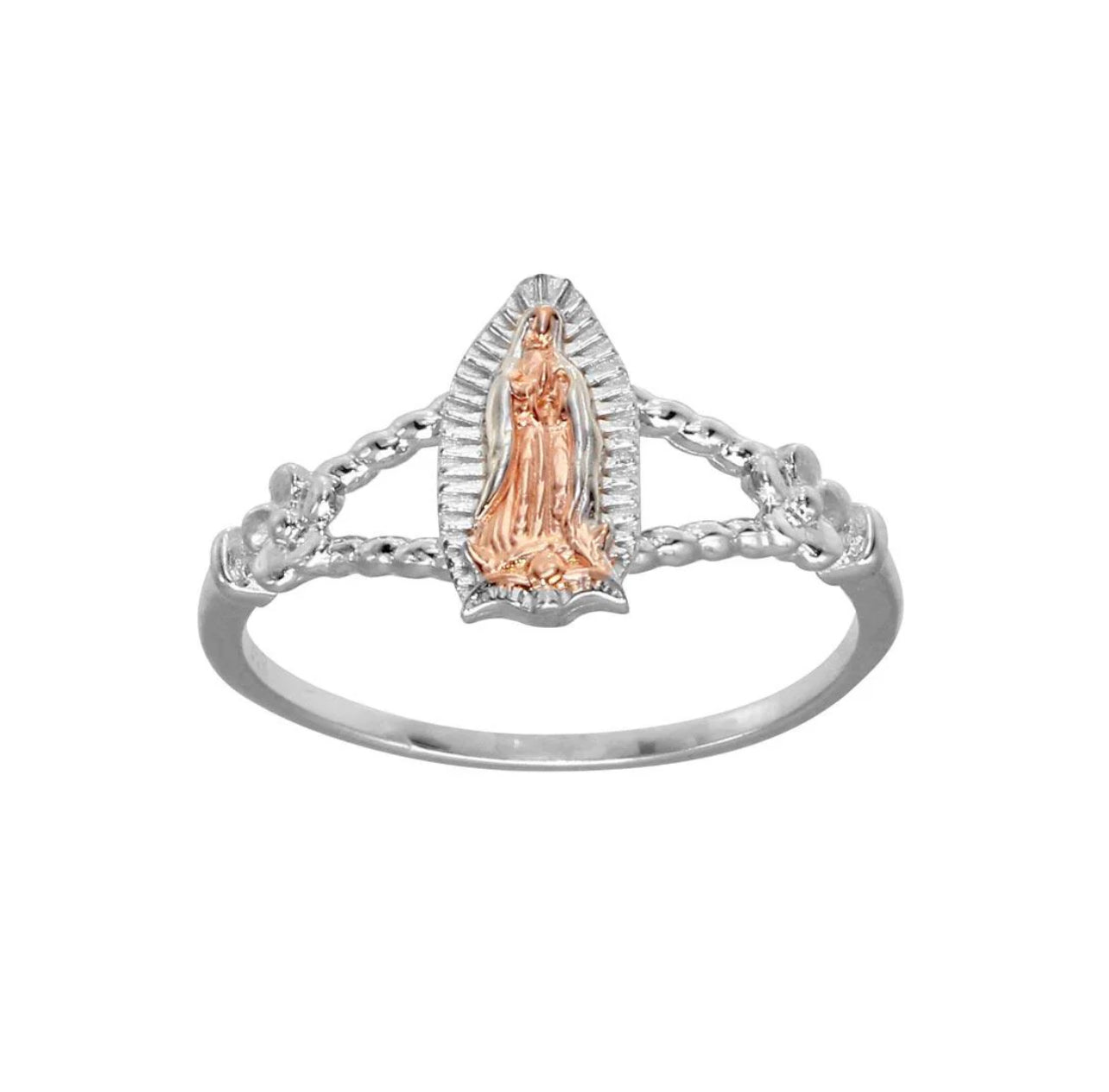 Two-Tone 925 Sterling Silver Lady of Guadalupe Open Shank Ring