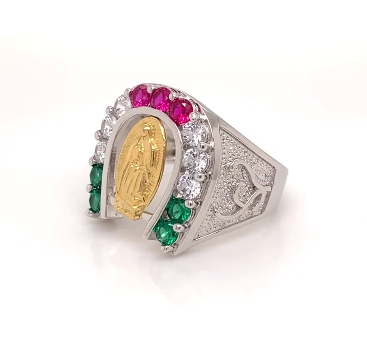 925 Sterling Silver Men's Horse Shoe Multi Color CZ Ring