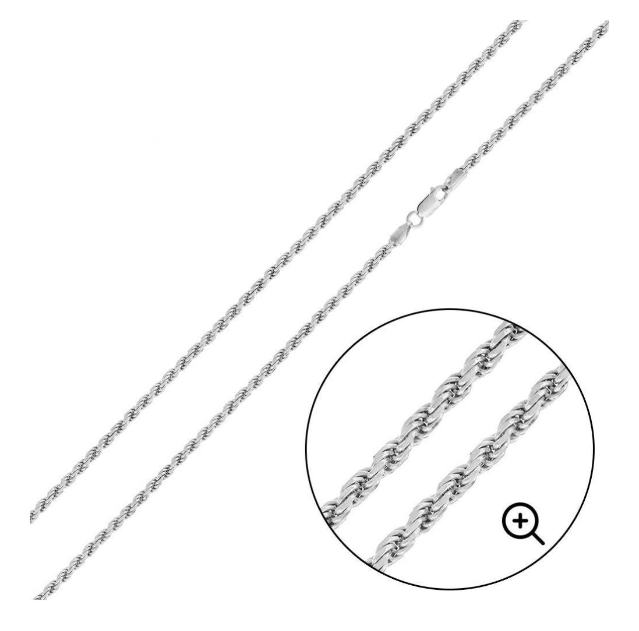 Silver 925 Rhodium Plated Rope Chain 2MM