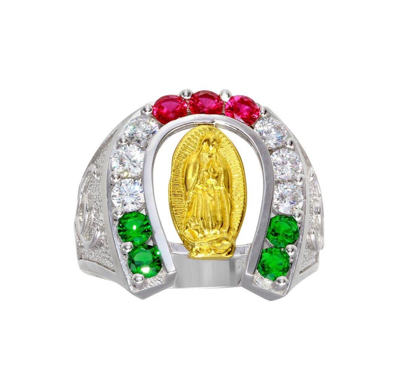 925 Sterling Silver Men's Horse Shoe Multi Color CZ Ring
