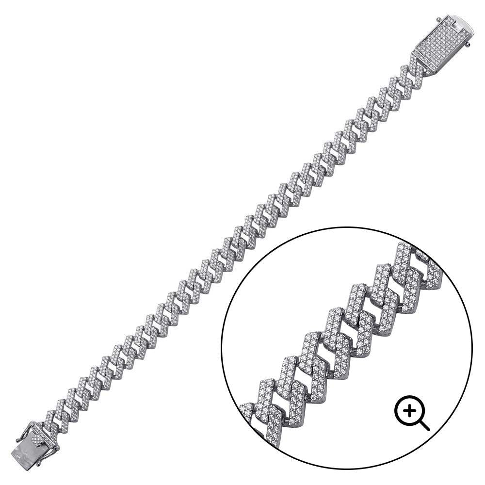 925 Sterling Silver CZ Encrusted Miami Cuban Link 10.2mm Bracelet