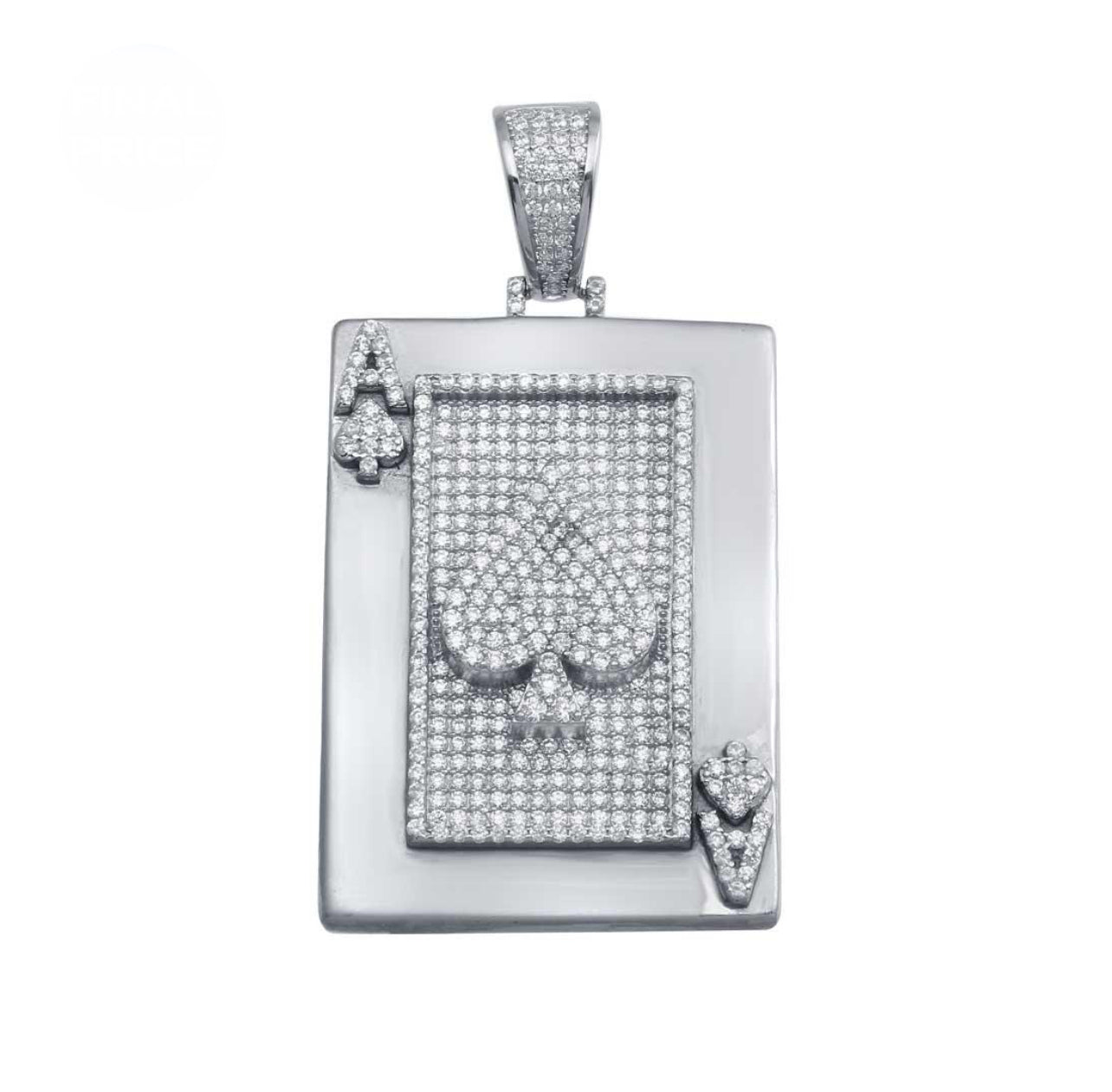 Silver 925 Rhodium Plated CZ Ace of Spade Hip Hop Pendant