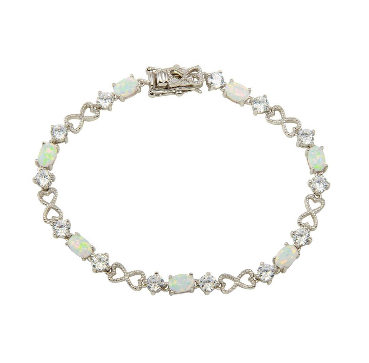 Silver 925 Rhodium Plated Infinity Hearts with CZ and Opal Stones