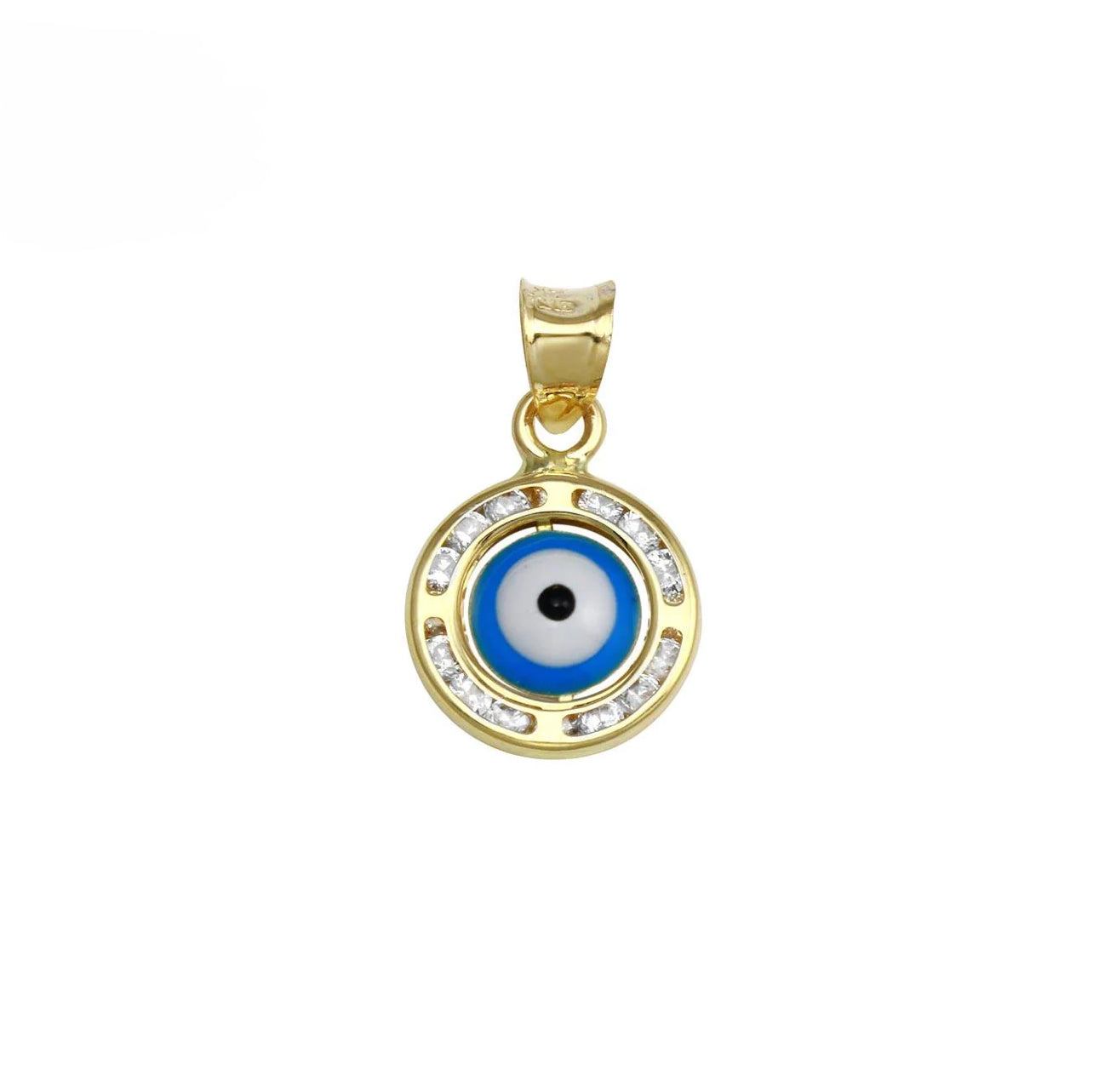 14K Yellow Gold CZ Disc Evil Eyes Pendant