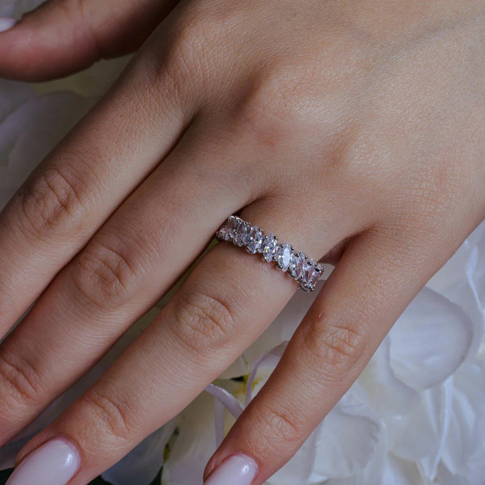 925 Sterling Silver Clear Marquise CZ Eternity Bridal Ring - TT01