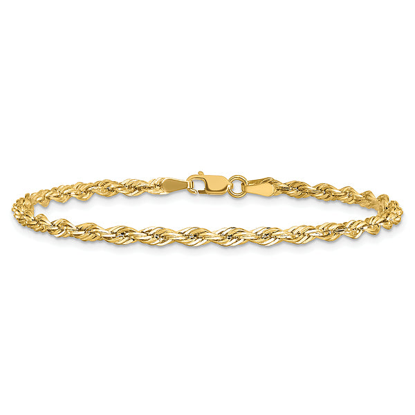10K Yellow Gold 3MM Rope Bracelet 8”