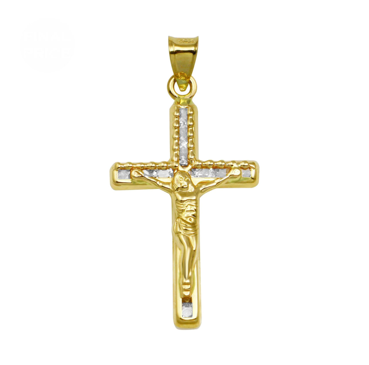 14K Yellow Gold Tri Color CZ Cross Pendant