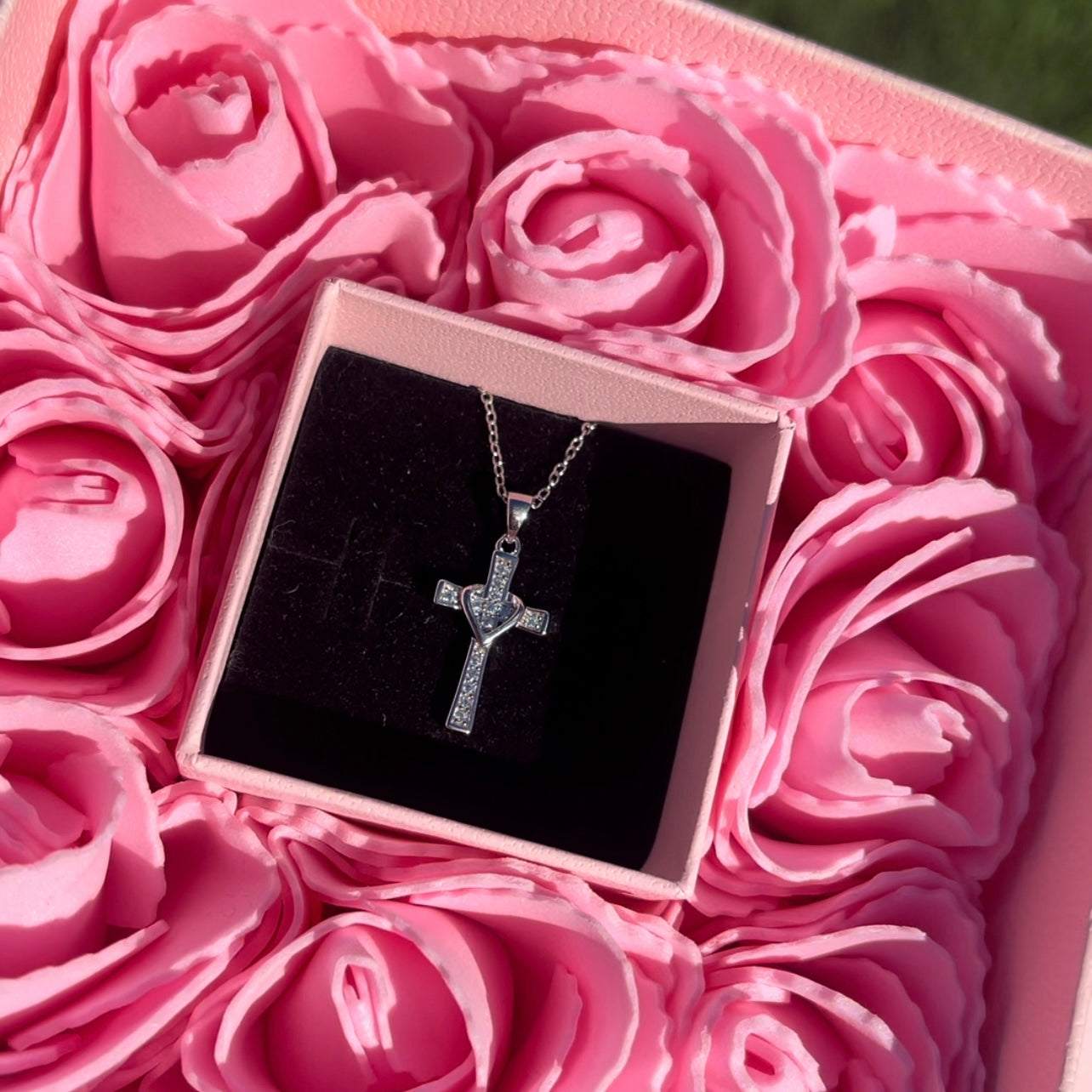 Silver 925 Rhodium Plated Clear CZ Cross Pendant Necklace