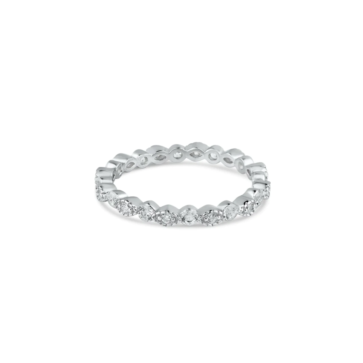 Silver 925 Rhodium Plated
CZ and Eye Pattern Eternity
Ring