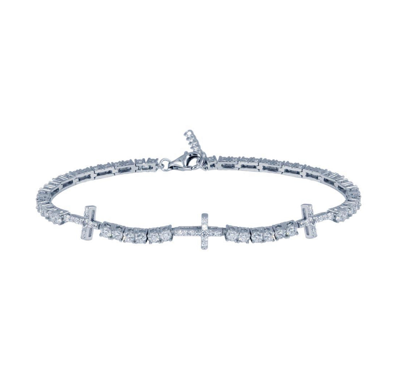 Silver 925 Rhodium Plated 7.6mm Cross Link CZ Tennis Bracelet