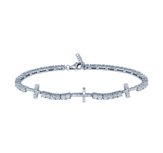 Silver 925 Rhodium Plated 7.6mm Cross Link CZ Tennis Bracelet
