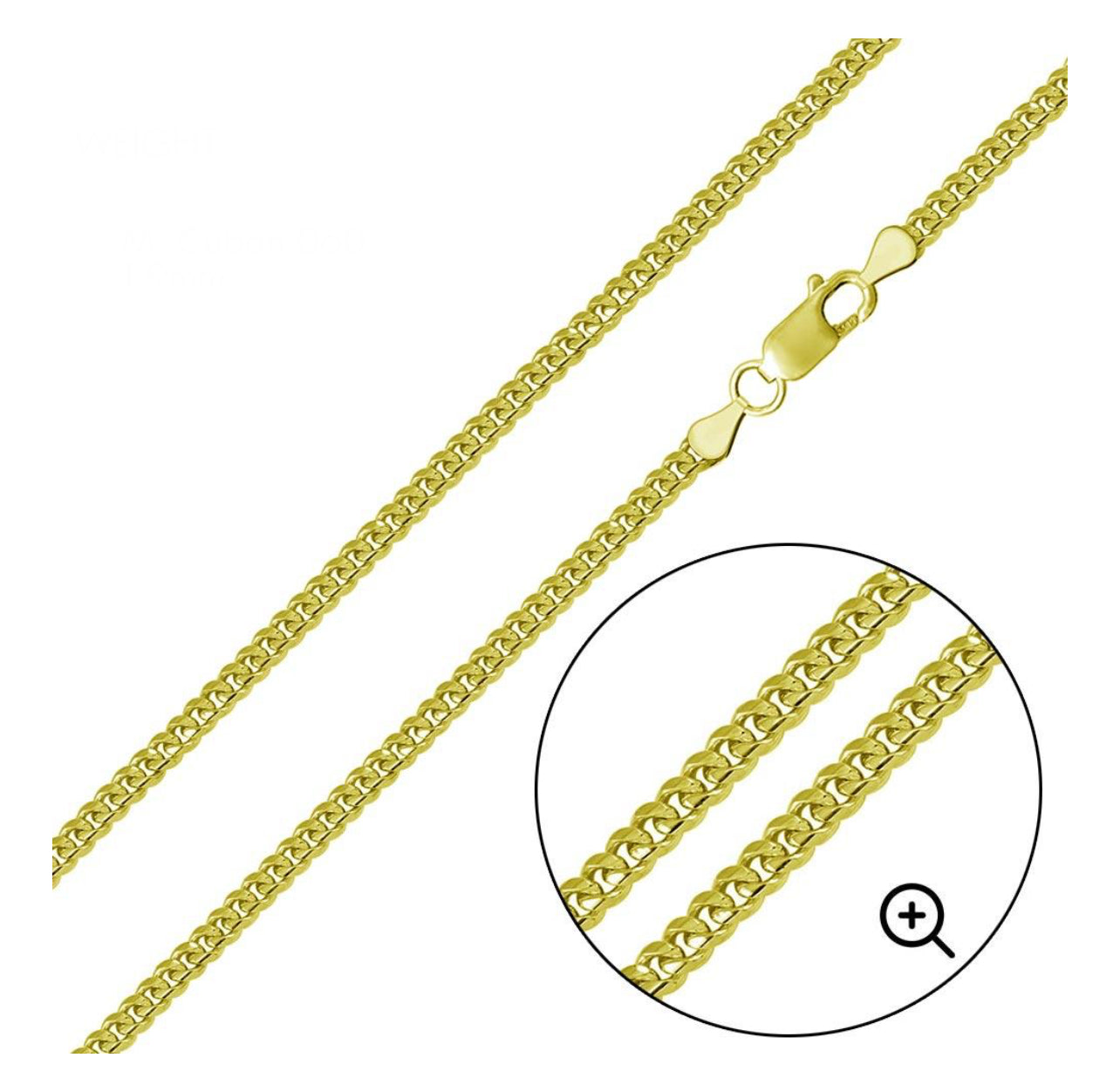Sterling Silver 925 Gold Plated Miami Cuban 2MM