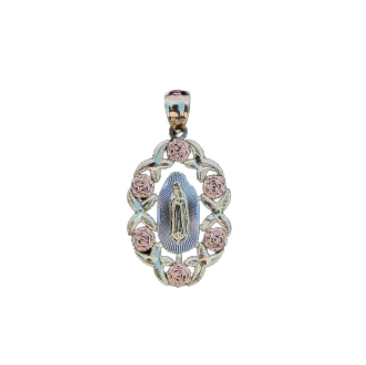14K Yellow Gold Virgencita & Roses Pendant