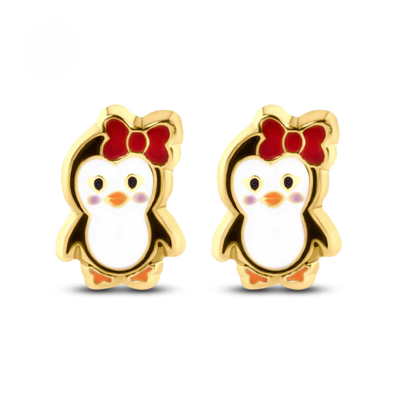 14K Yellow Gold Penguin Screw Back Earrings