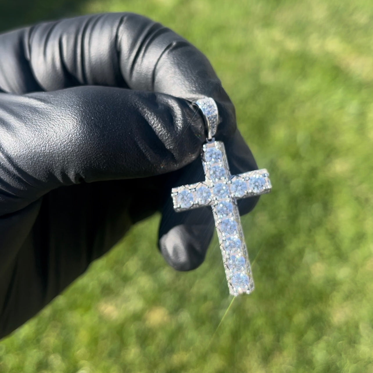 Silver 925 Rhodium Plated CZ Crown Cross Pendant
