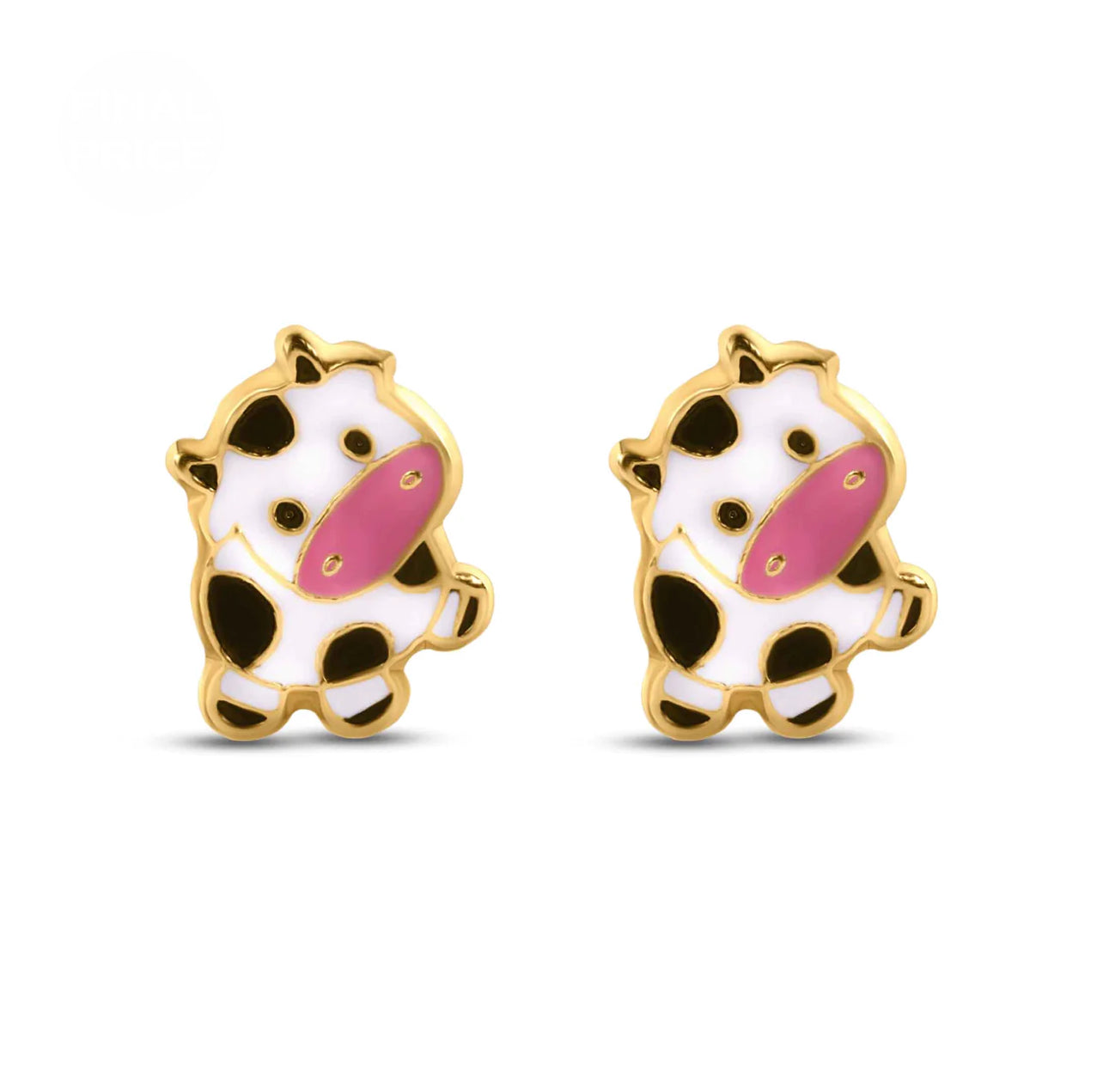 14K Yellow Gold Little Cow Screw Back Earrings