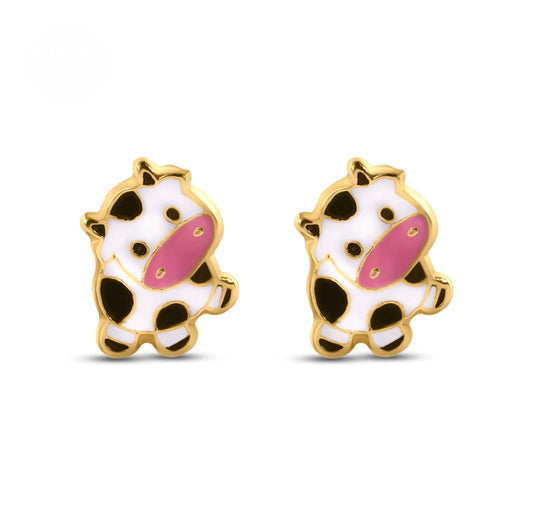 14K Yellow Gold Little Cow Screw Back Earrings