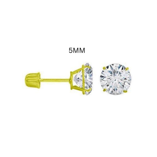 14K Yellow Gold 5MM Screw Back Round Stud Earrings