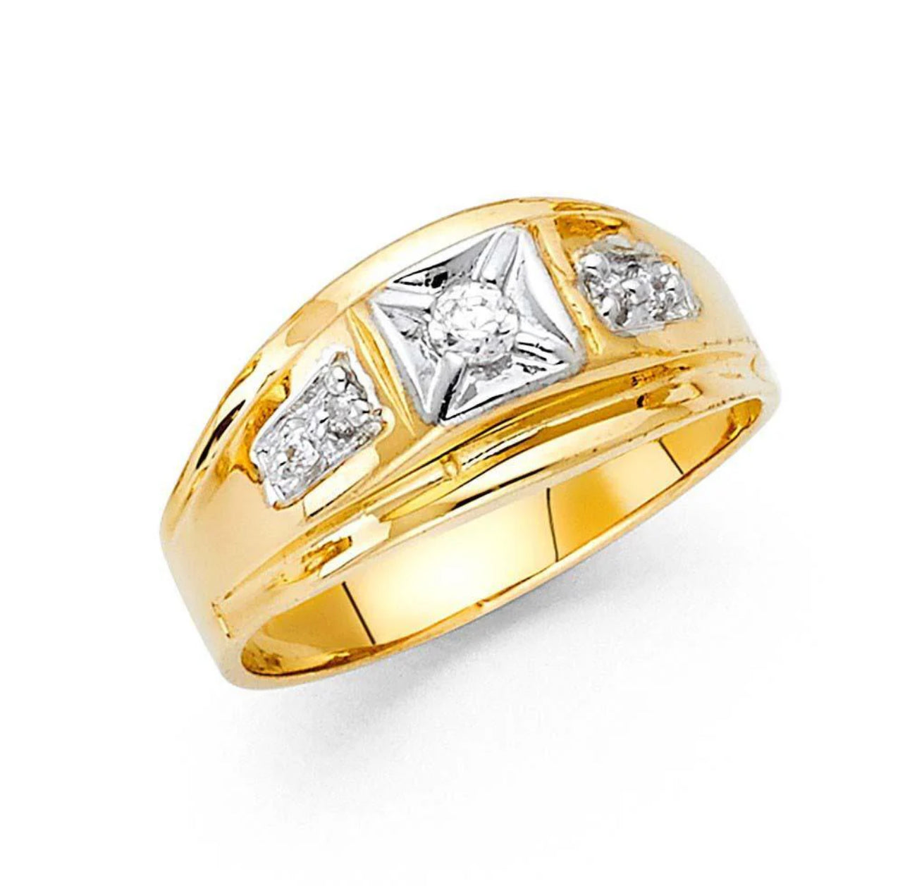 14K Yellow Gold Clear CZ Mens Ring