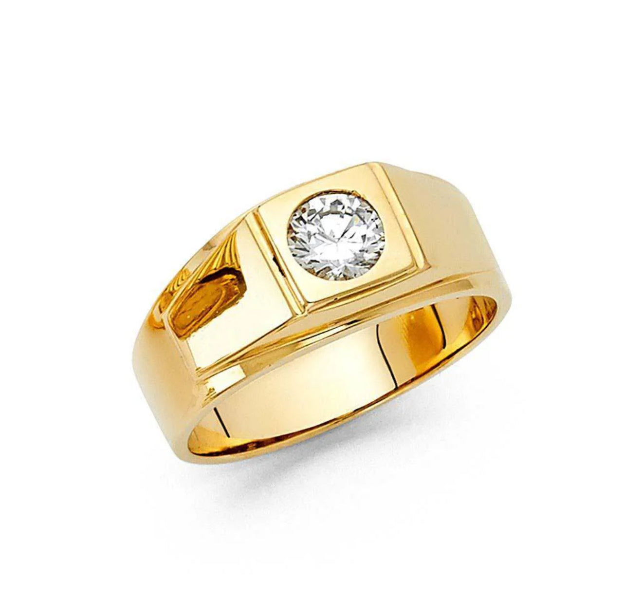14K Yellow Gold CZ Mens Ring Weight-4.84grams, Width-9mm