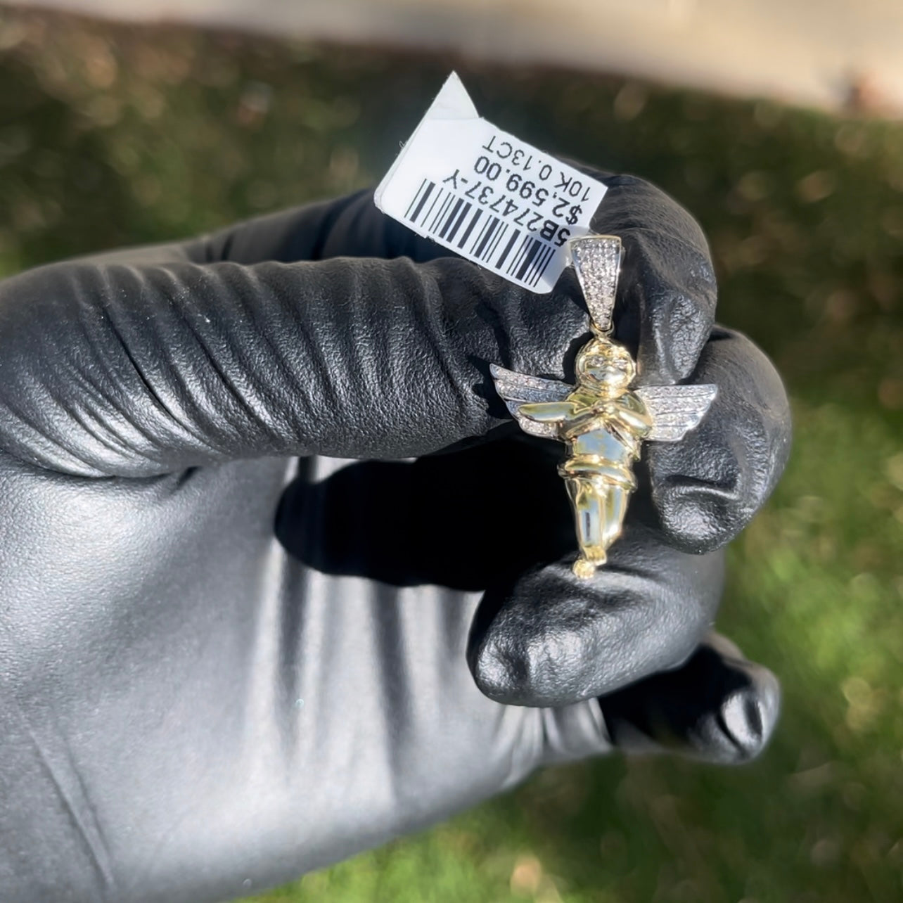 10K Yellow Gold Diamond Praying Angel Charm Pendant