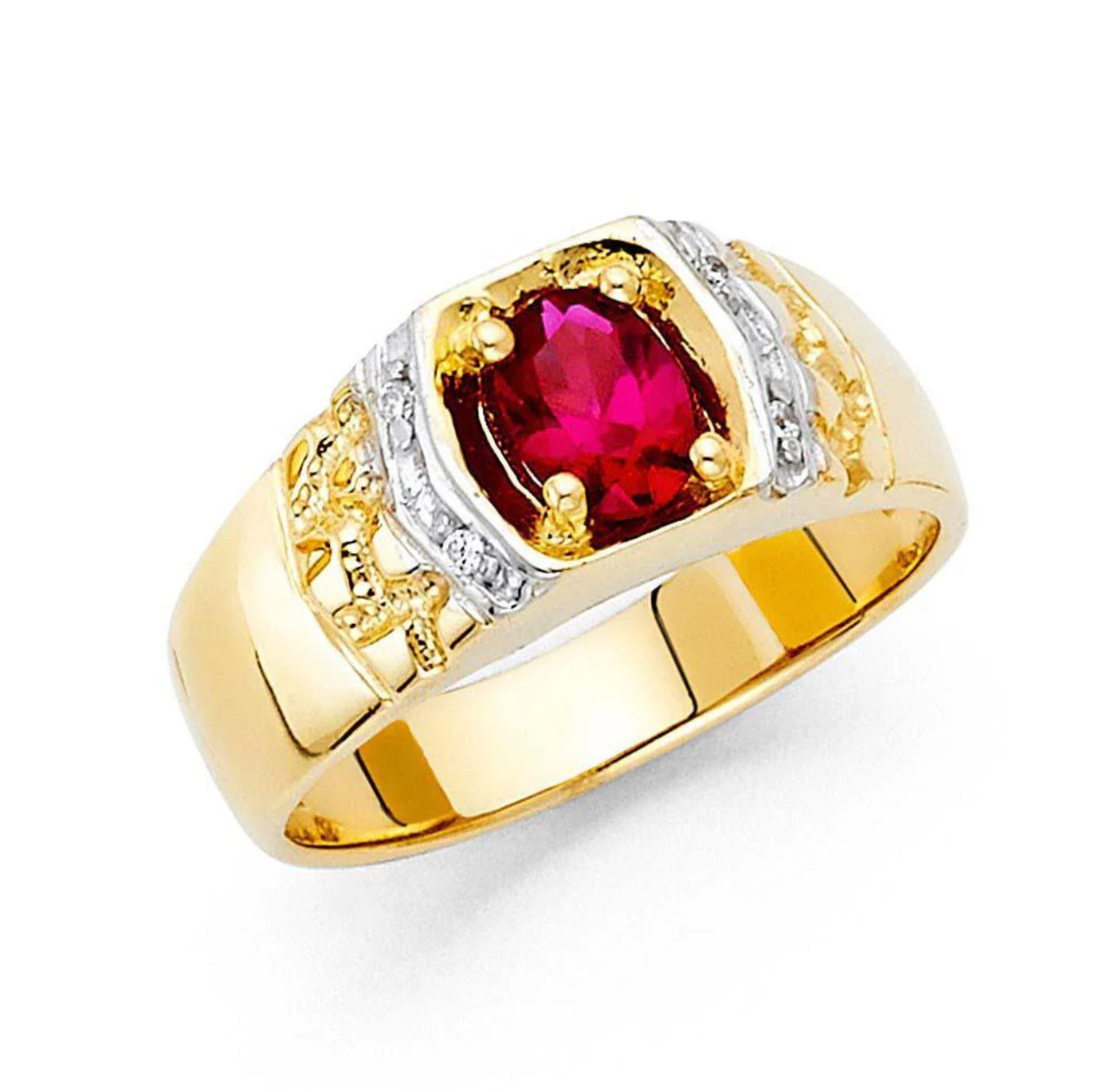 14K Yellow Gold Red And Clear CZ Men’s Ring
