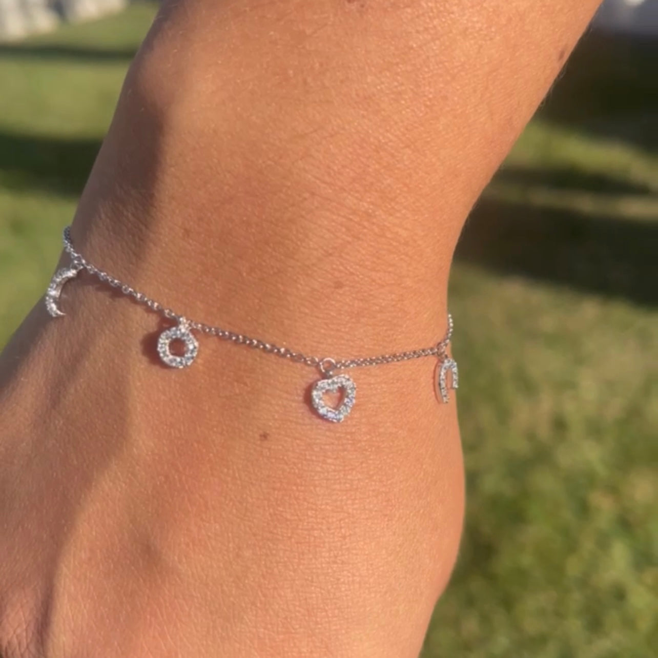Silver 925 Rhodium Plated CZ Charm Bracelet