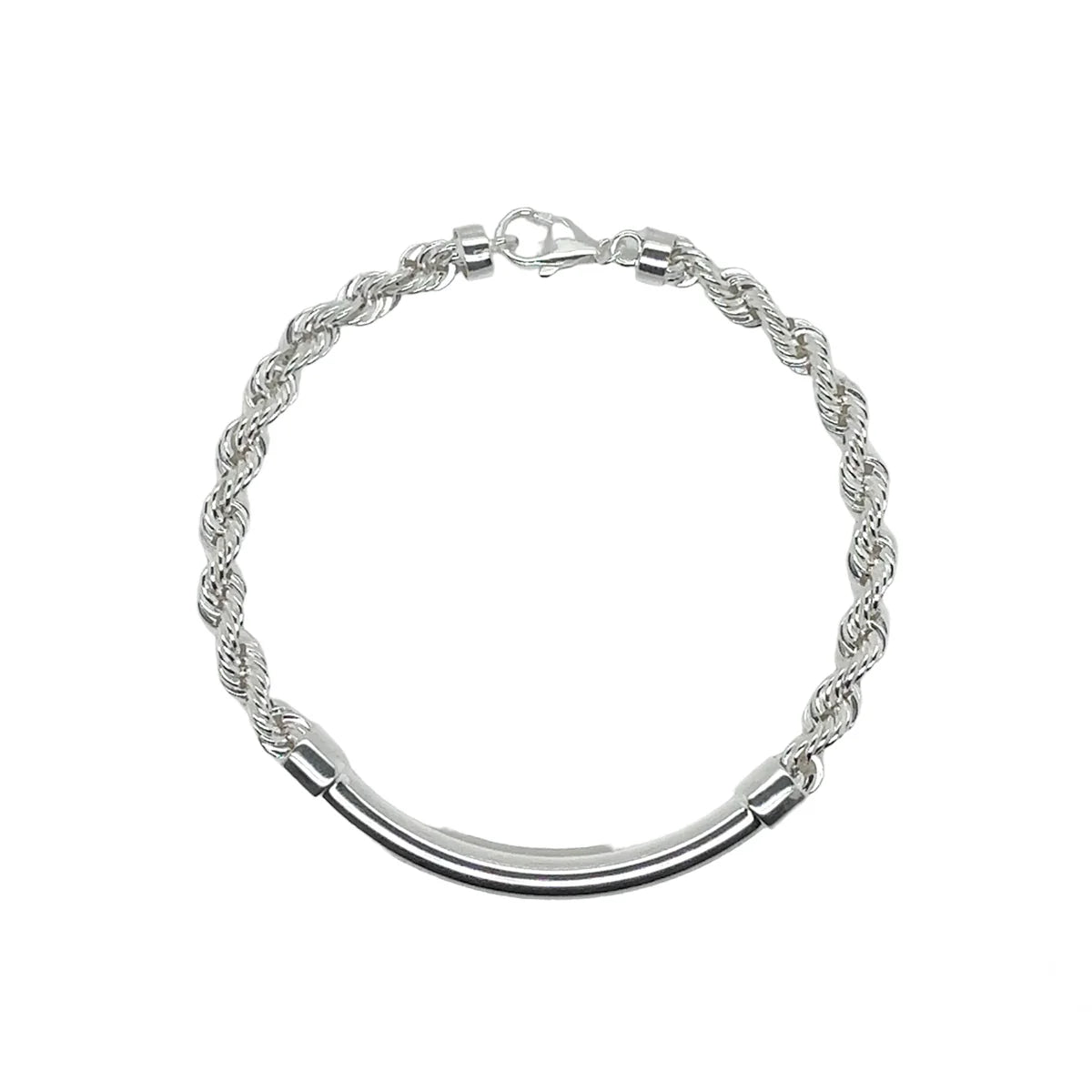 925 Sterling Silver Hollow Rope Round Bar 4MM Bracelet