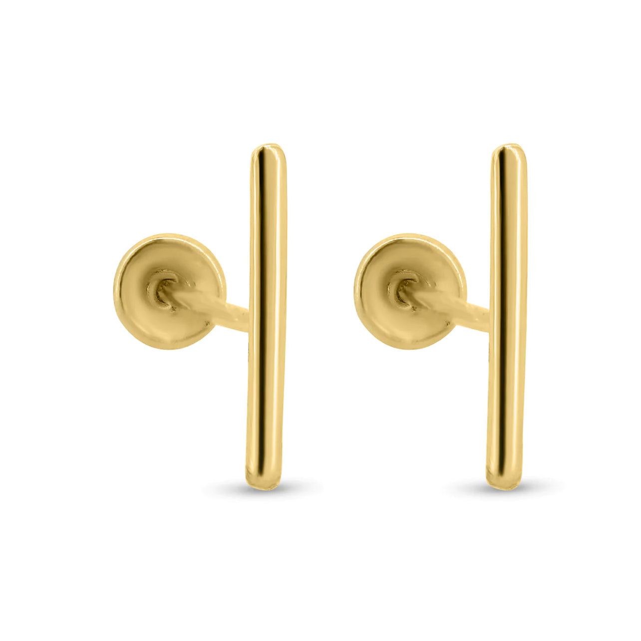 14K Yellow Gold Bar Screw Back Earrings