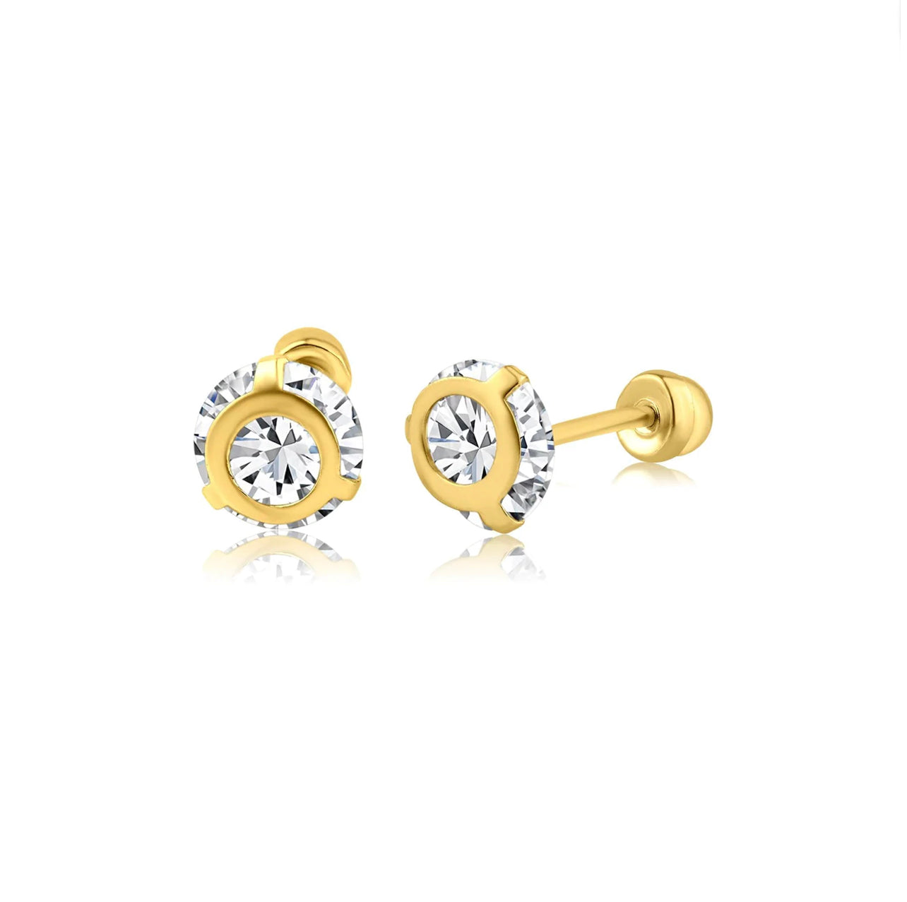 14K Yellow Gold Bezel CZ Screw Back Earrings