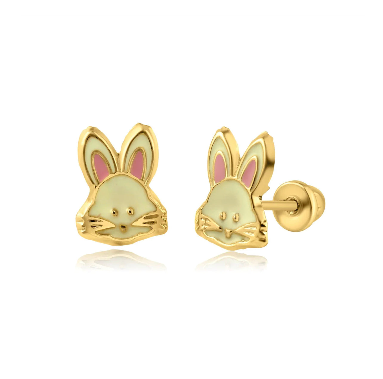 14K Yellow Gold Bunny Screw Back Earring