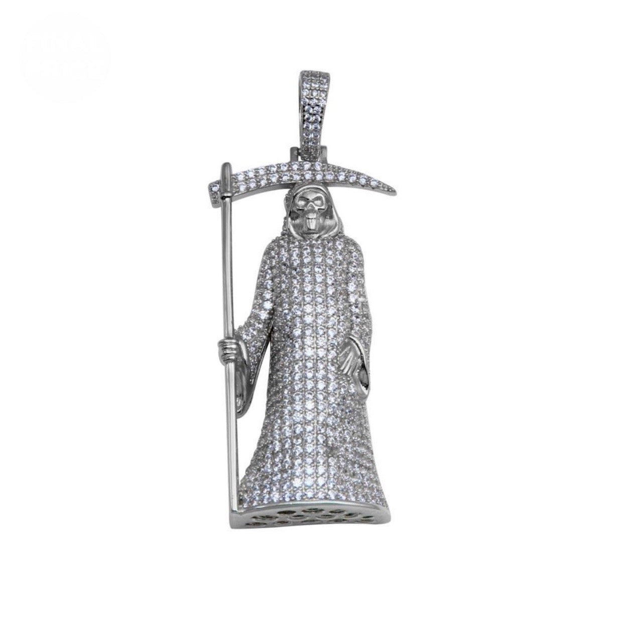 Silver 925 Rhodium Plated CZ Santa Muerte Hip Hop Pendant