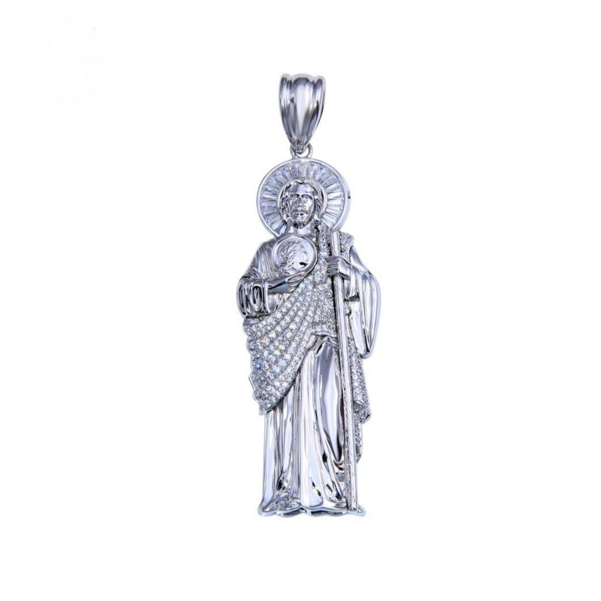 Silver 925 Rhodium Plated CZ San Judas Hip Hop Pendant