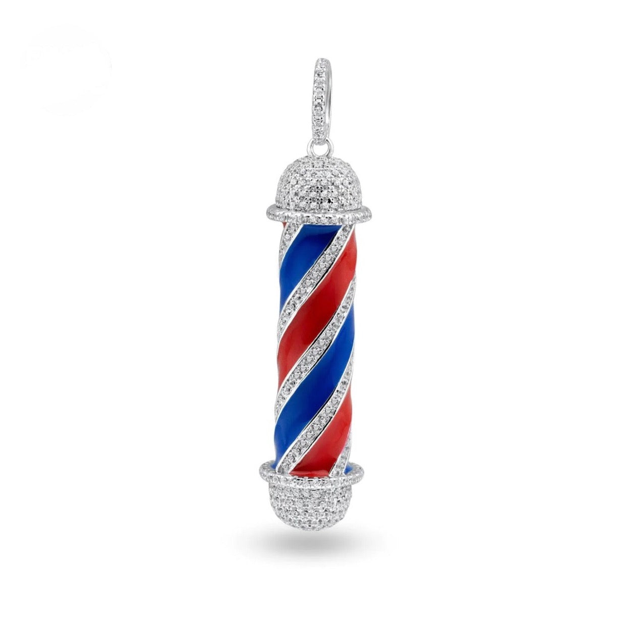 Silver 925 Rhodium Plated Barber Pole Clear CZ Pendant