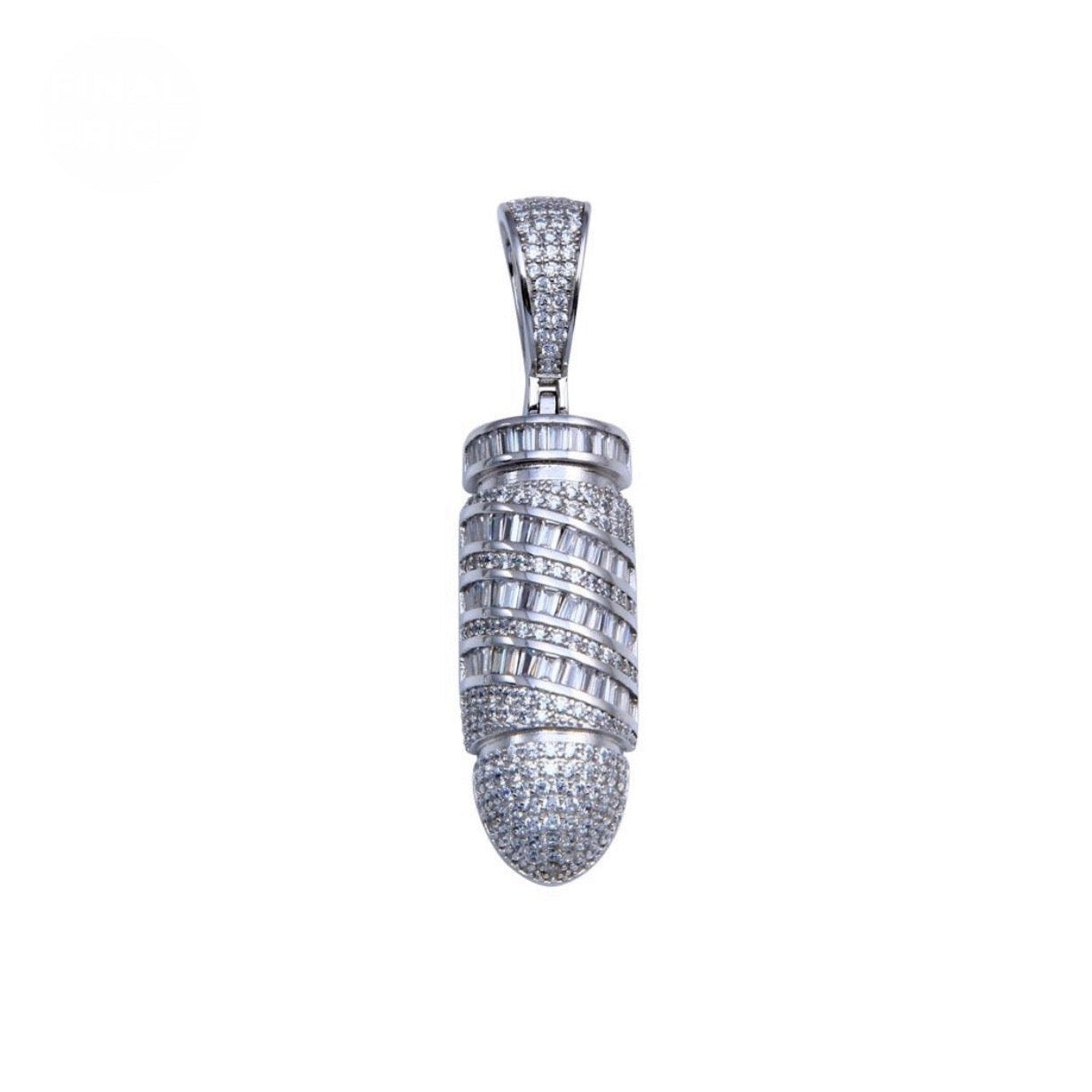 Silver 925 Rhodium Plated CZ Bullet Hip Hop Pendant