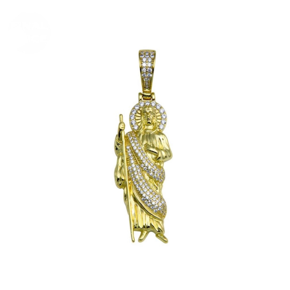 Silver 925 Gold Plated CZ San Judas Hip Hop Pendant