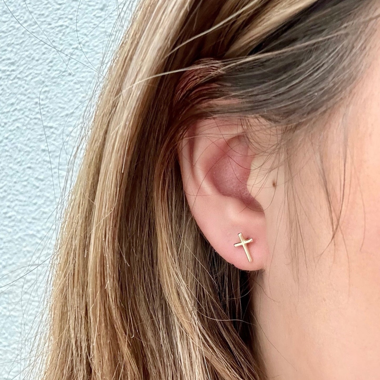 14K Yellow Gold Cross Earrings