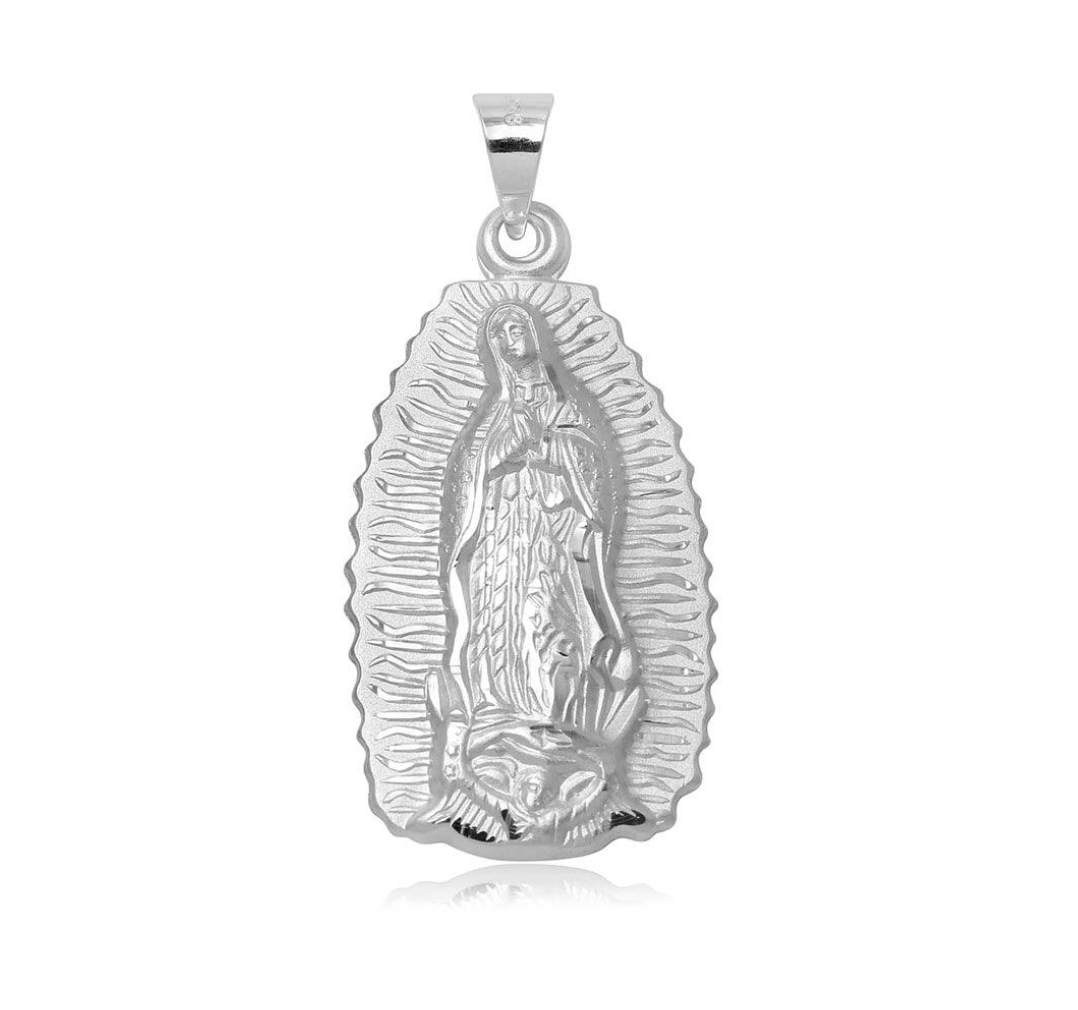 High Polished 925 Sterling Silver Lady of Guadalupe Pendant