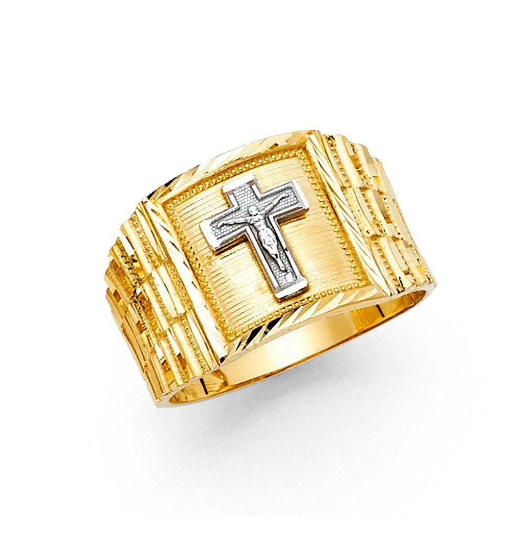 14K Yellow Gold 14MM Cross Men's Ring