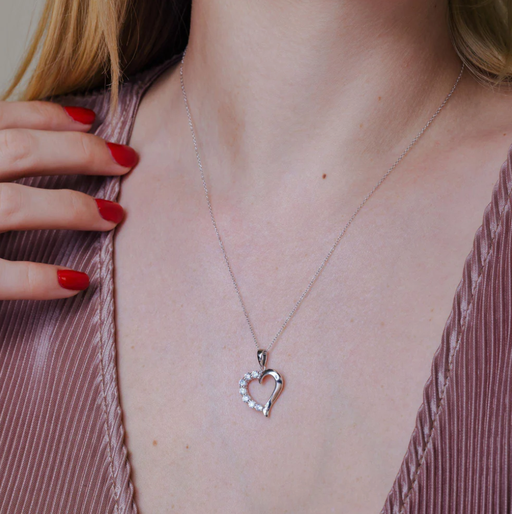 925 Sterling Silver Open CZ Heart Necklace