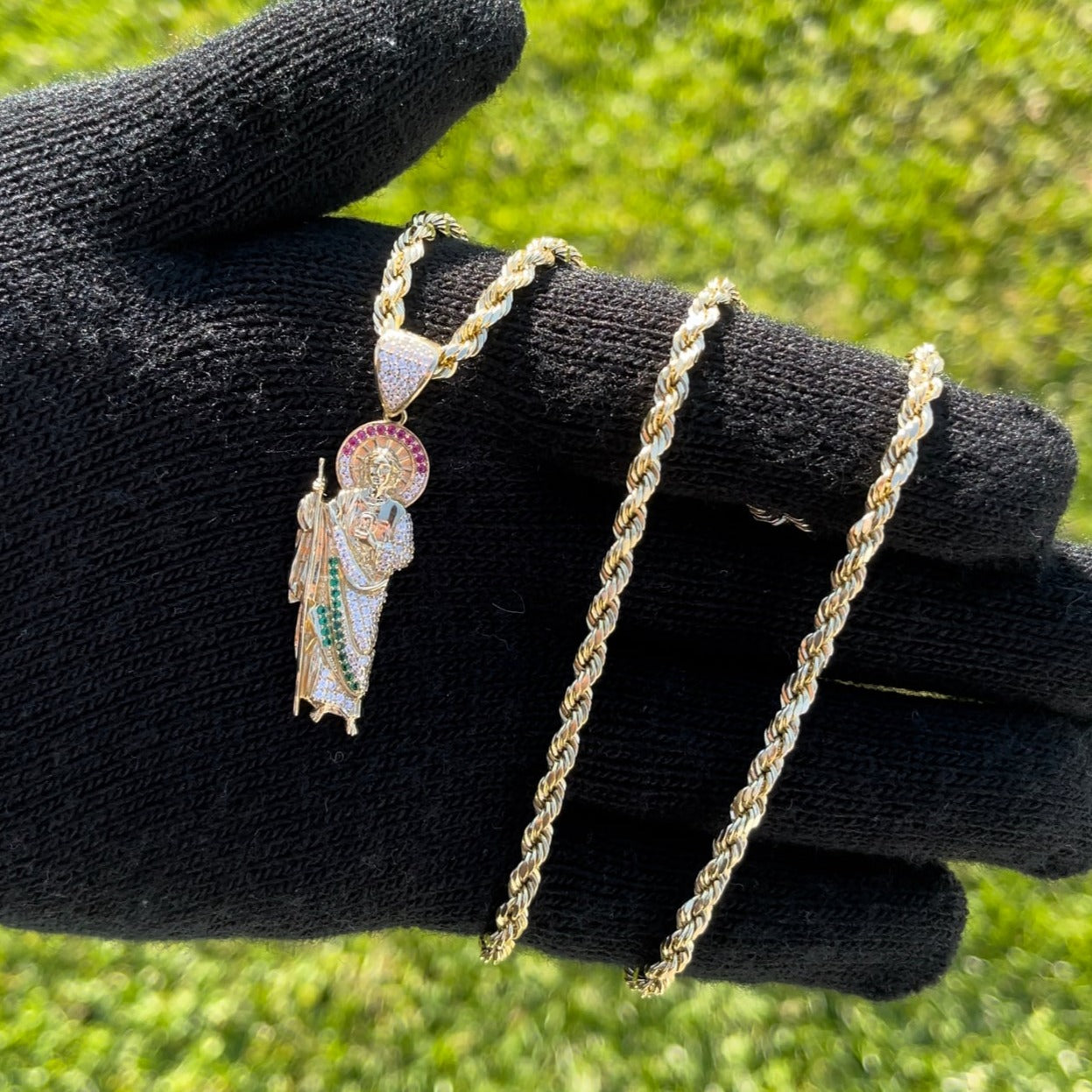 14K Yellow Gold San Judas Hip Hop Pendant