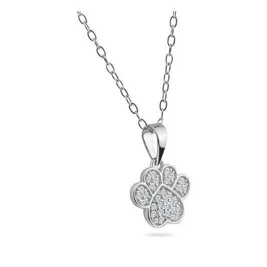 Silver 925 Rhodium Plated Paw Pendant Necklace