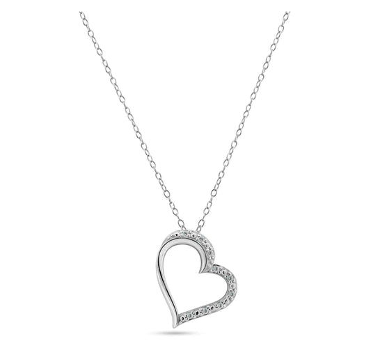 Silver 925 Rhodium Plated Open Heart Diamond Necklaces