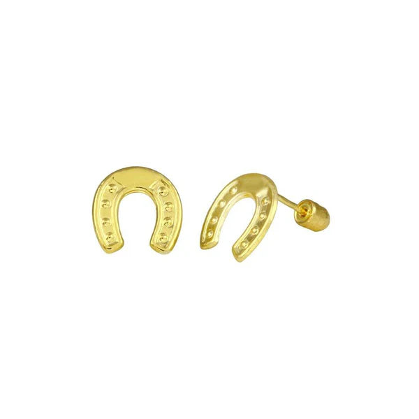 14K Yellow Gold Horseshoe Screw Back Stud Earrings